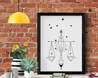 Segno zodiacale Bilancia SVG: tatuaggio minimalista con costellazione (download digitale)