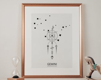 SVG\JPEG  Gemini zodiac sign . Minimalist tattoo. Constellation. Printable for home decoration. Instant Download. Printable for t shirts.