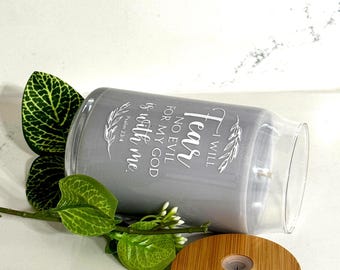 14 oz Religious Highly Scented Soy Candle. Reusable Drinking Glass