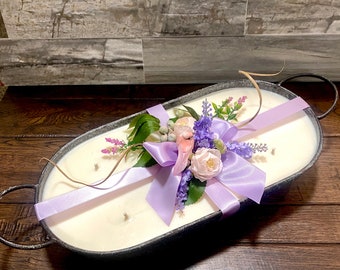 Birthday Soy Candle Gift: Galvanized Metal Tray, Custom Fragrance