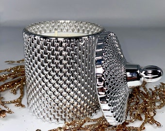 Silver Cut Glass Soy Candle: Spiral Wood Wick, Pick Your Fragrance