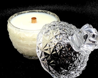 Sparkling Cut Glass Soy Candle. Pineapple Shape.  Pick Your Fragrance.  Spiral Wood Wick. So Beautiful