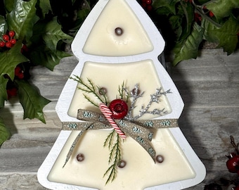 Large Christmas Tree Dough Bowl Candle: Highly Scented Soy Wax, Wood Wick