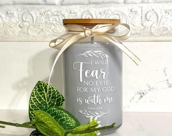 14 oz Religious Highly Scented Soy Candle. Reusable Drinking Glass