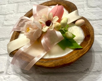 Heart Dough Bowl Soy Candle, Silk Floral Decoration