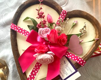 Beautiful Pink Extra Large Heart Shaped Dough Bowl Candle. Highly Scented Soy Wax Candle. Instead of Flowers!