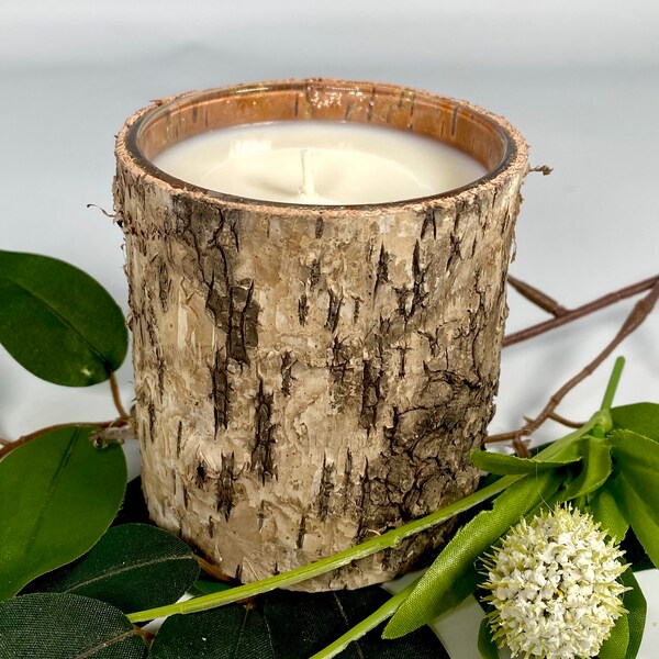 Cute Birch Bark Glass Candle. Choose Your Fragrance. Highly scented.