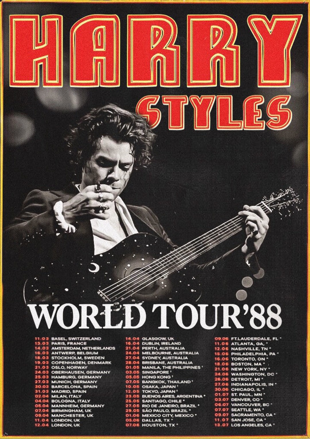 Harry Styles Vintage Tour Poster Wall Art Etsy