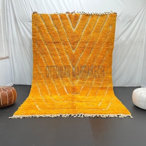 Handmade Moroccan Wool Shag Rug: Orange Chevron Boho Area Rug