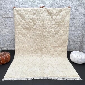 Moroccan rug hand knotted - Beni ourain rug - Wool berber rug - Custom rug - Handmade rug - Genuine wool - White Morocco rug - Beni rug