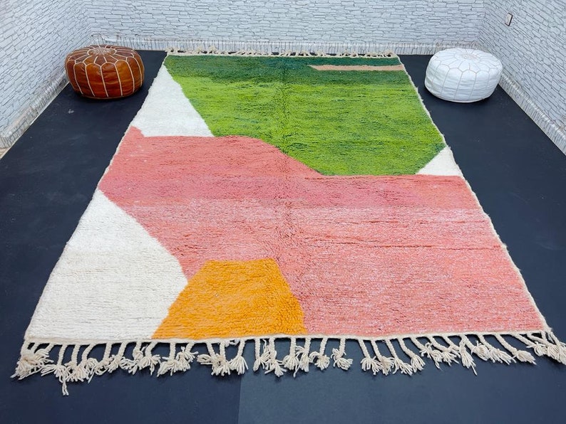 Fabulosa alfombra Boujad personalizada, alfombra marroquí auténtica, alfombra Azilal, alfombra multicolor abstracta, alfombra marroquí hecha a mano, alfombra Boho imagen 6