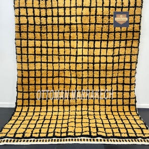 Yellow & Black Checkered Moroccan Wool Rug - Berber Shag Carpet