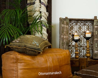 Moroccan leather Ottoman square dark brown pouf, pouf ottoman, ottoman pouf, pouffe square leather pouffes moroccan, pouf