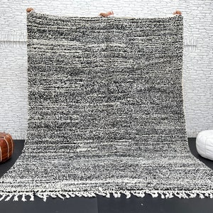 Hand Knotted Beni Ourain Rug: Authentic Moroccan Wool Rug, Black & White