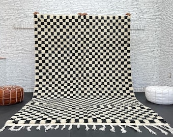 Handmade Black and White Checkered Moroccan Rug