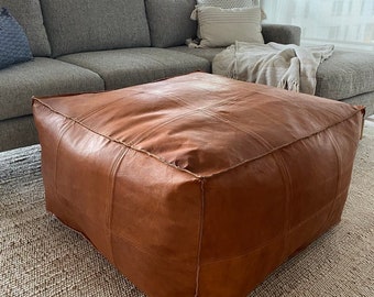 Pouf quadrato in pelle marocchina, Pouf quadrati Pouf marocchino pouf quadrato, Pouf in pelle fatti a mano color cuoio