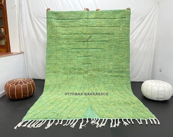 Green Moroccan Rug – Handmade Wool Berber Carpet with Subtle Geometric Pattern
