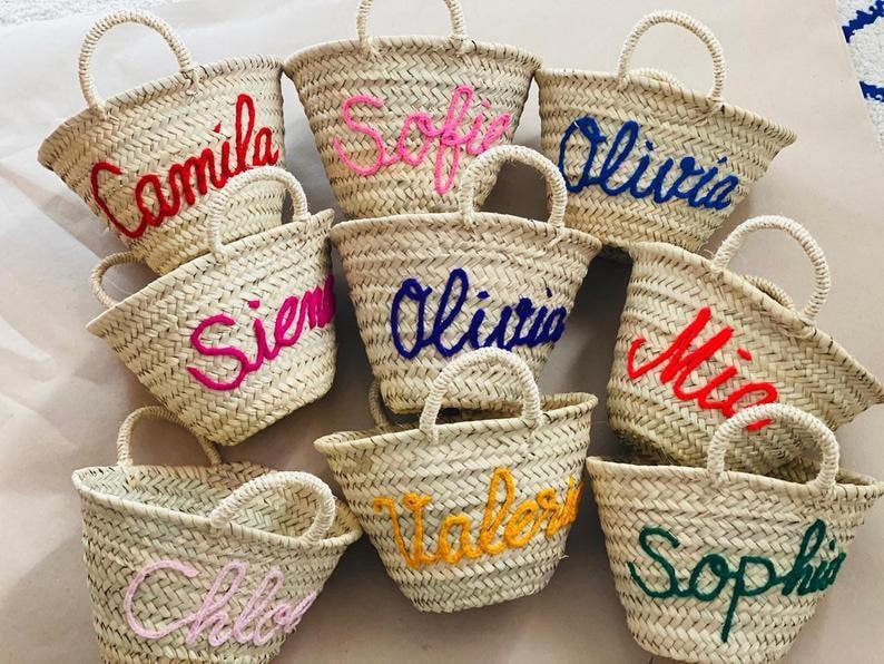 Wedding gift Customized straw bags, personalized bags, Bride to be, monogrammed tote bags,boho Christmas gift bag, honeymoon,,bridal party image 1