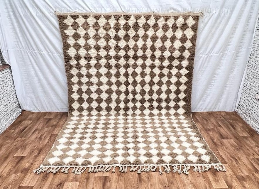 moroccan checkered rug, checkered morrocan rug, white and brown rug, checkered custom rug, light brown checkered rug, wool handmade rug .