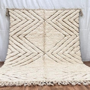 Marokkanischer Wollteppich - Handgefertigter Berber Teppich, Creme Geometrisches Chevron