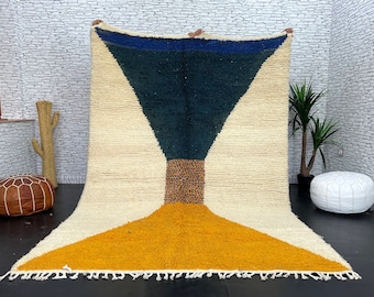 Abstract Moroccan Rug – Handmade Wool Berber Carpet, Modern Boho Style