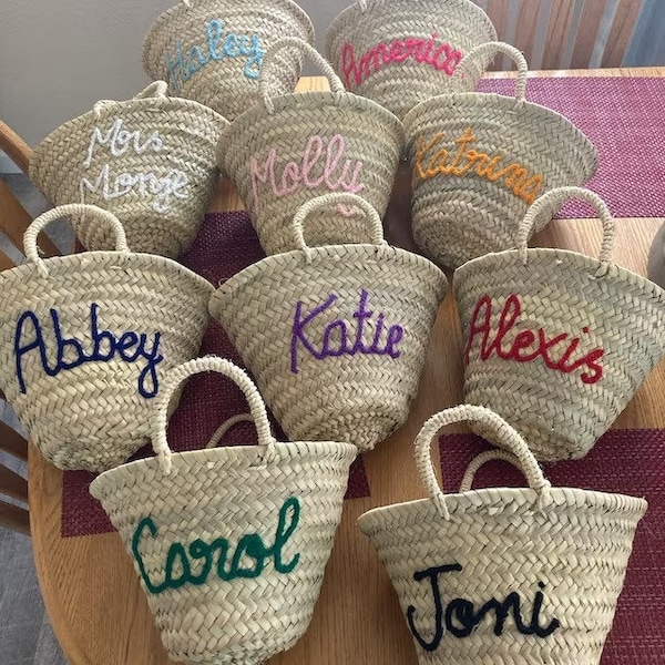 Customized straw bags, Personalized straw moroccan basket,bridal shower bags,custom beach bag,straw tote,embroidered bags
