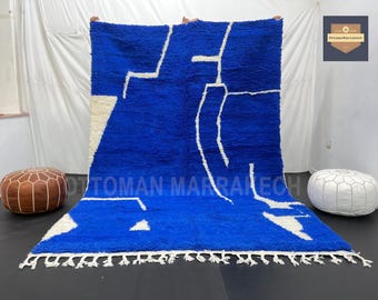 Blue Moroccan Rug – Handmade Wool Berber Carpet, Abstract Modern Style