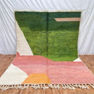 Green rug Hand Woven - Soft Green rug For living room - Custom All Sizes rugs - Green and Pink rug - Abstract Plain rug - Tapis Berber .