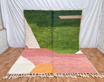 Green rug Hand Woven - Soft Green rug For living room - Custom All Sizes rugs - Green and Pink rug - Abstract Plain rug - Tapis Berber .