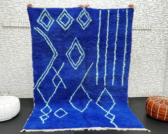 Blue Moroccan Rug – Handmade Berber Carpet with Modern Abstract Design