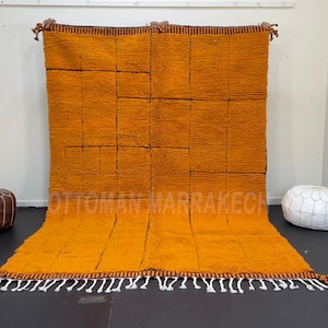 Orange Moroccan Rug – Handmade Wool Berber Carpet, Modern Grid Design
