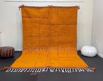 Orange Moroccan Rug – Handmade Wool Berber Carpet, Modern Grid Design