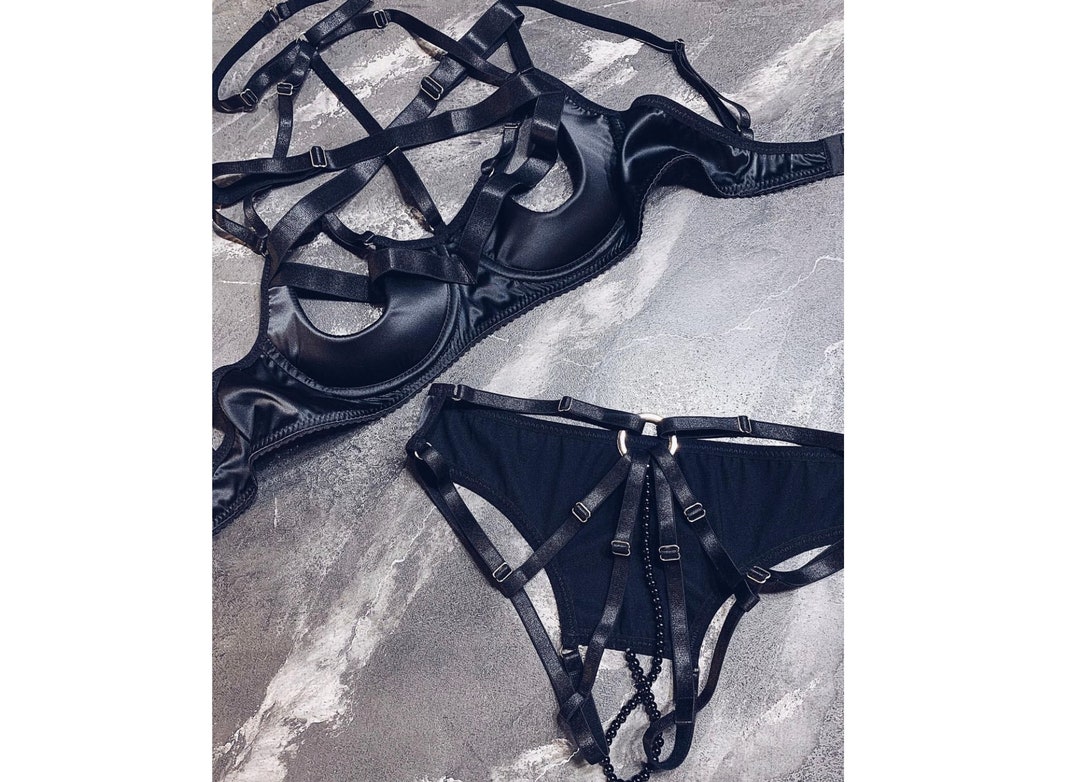 Strappy Open Cup Bra and Open Back Panties Crotchless - Etsy