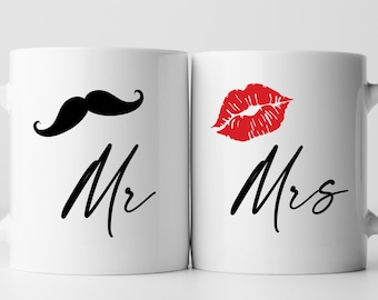 Mr & Mrs Personalised Mugs | Wedding Gift | Engagement | Newly Weds, Anniversary | Coffee Tea Hot Chocolate Mug | Couples gifts