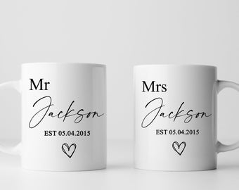 Personalised Mr & Mrs Mugs | Wedding Gift | Engagement | Newly Weds, Anniversary | Coffee Tea Hot Chocolate Mug | Couples gifts