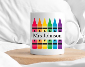 Personalised Teacher Mug | Crayon Mug, Teacher Gift, Best Teacher | Coffee Tea Mug Cup Gift | Personalised Gift for Her | Gift for Him