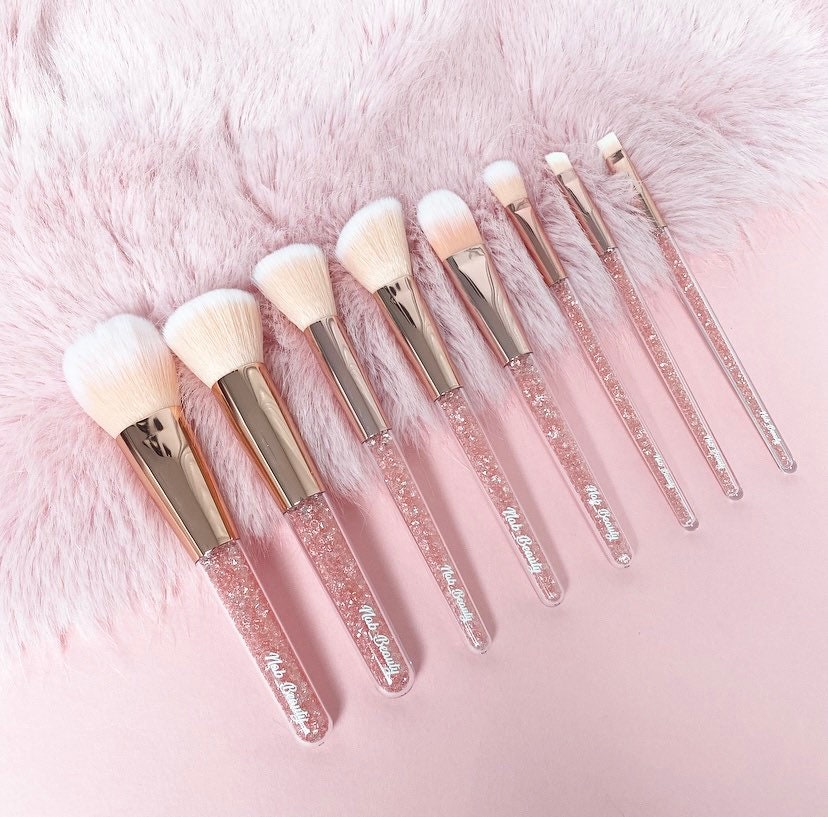 Personalised Pink Makeup Brush Set Diamonte Makeup Brushes Powder Blush  Face Concealer Foundation Highlighting Eyeshadow 