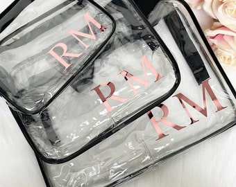 Personalised Monogram Bags | Clear Makeup Toiletry Bag | Cosmetic Storage Bag Set | Gift for Her, Christmas Gift | Trendy Bags