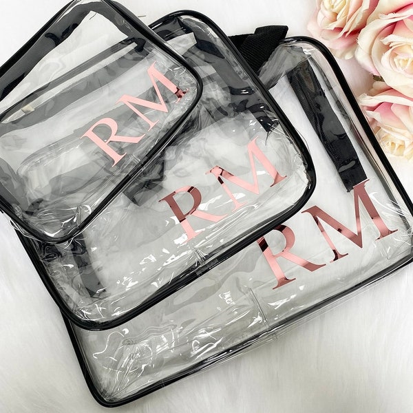 Personalised Monogram Bags | Clear Makeup Toiletry Bag | Cosmetic Storage Bag Set | Gift for Her, Christmas Gift | Trendy Bags