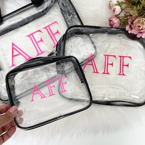 Personalisierte Monogramm Taschen | Beauty Organizer | Kosmetik Aufbewahrungstasche Set | Geschenk für Sie, Weihnachtsgeschenk | Klare Make-up Kulturtasche