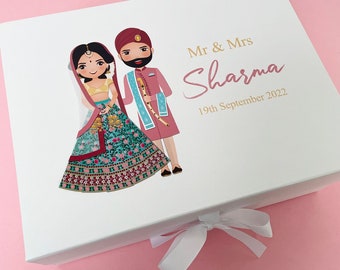 Caja de regalo Mr & Mrs de boda india / Cajas casadas nupciales con tapa / Vacías para hacer sus propios regalos / Cajas de regalo personalizadas de lujo