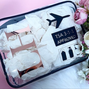 Personalisierte Klare Kosmetik TSA 3-1-1 | Zugelassene wasserdichte Kulturtasche | Von der Fluggesellschaft zugelassene Tasche | Flüssige Reisetasche