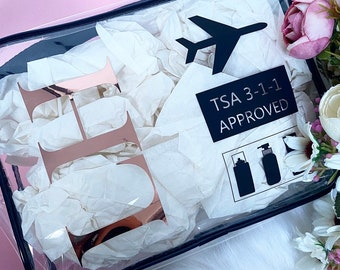 Personalised Clear Cosmetic TSA 3-1-1 | Approved Waterproof Toiletry Bag | Airline Approved Bag | Liquid Travel Bag