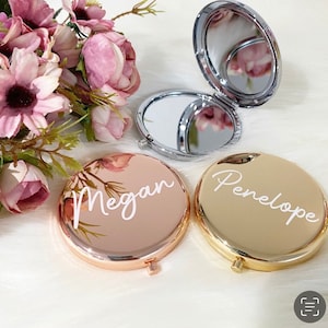 Travel Pocket Mirror, Handheld Compact mirror | Rose Gold, Gold | Christmas Gift Bridesmaid Mirror | Bridesmaid gift