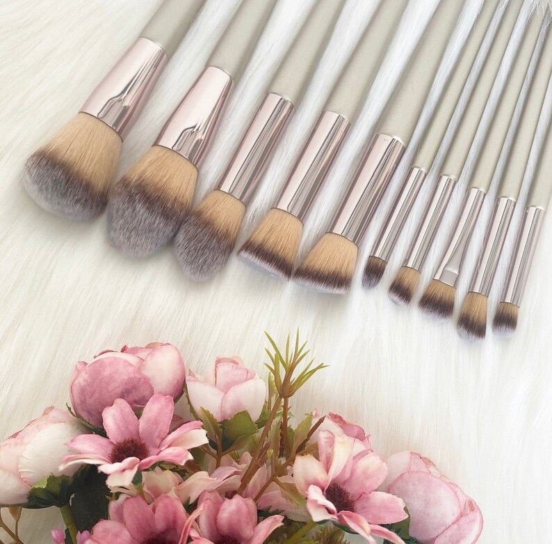 10pc Champagne Luxury Gold Makeup Brushes Set Face Concealer Etsy
