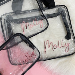 Personalisierte Kosmetik-Reisetasche | Klar Make-up Kulturtasche | Kosmetik Aufbewahrungsbeutel Set | Geschenk für Sie, Weihnachtsgeschenk | Trendige Taschen