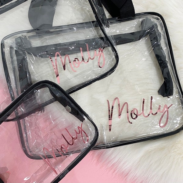 Personalised Cosmetic Travel Bag |  Clear Makeup Toiletry Bag | Cosmetic Storage Bag Set | Gift for Her, Christmas Gift | Trendy Bags