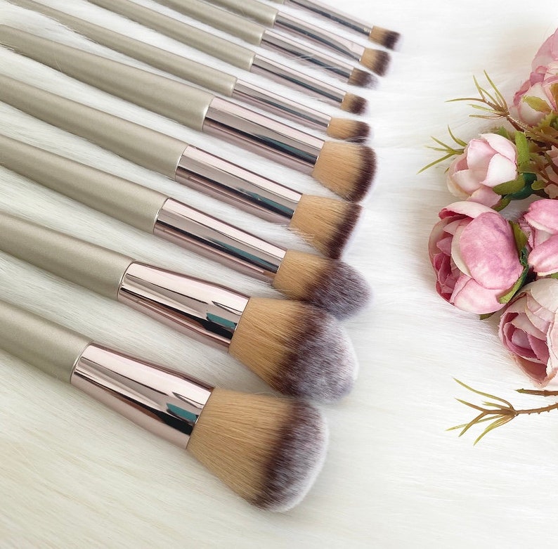 10pc Champagne Luxury Gold Makeup Brushes Set Face Concealer Etsy