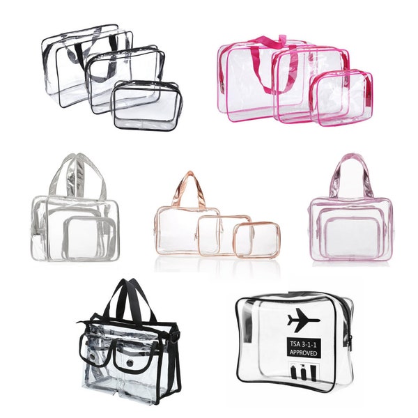 Transparent Waterproof Clear Cosmetic Bags | Black Hot Pink Gold Silver Pink |  Make Up Bags Toiletry Bag | Professional Bag Set S/M/L/3PC