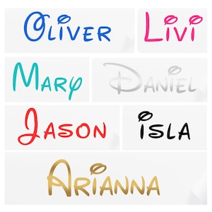Disney-lettertypenaamstickers | Perfect voor waterflessen verjaardagsdecoratie muurstickers | Labels indelen | Aangepaste vinylsticker
